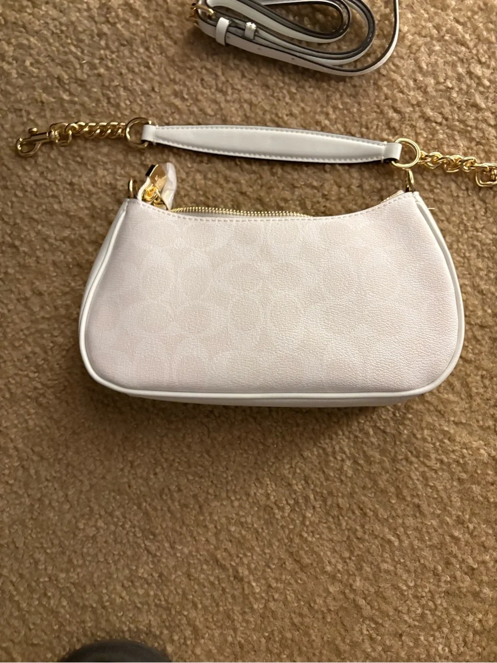 Coach White Signature Jacquard Shoulder Bag with Gold Hardware
